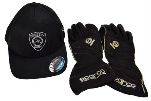 Patrick Dempsey Race Worn SPARCO NOMEX Gloves with Autographed Dempsey Racing hat